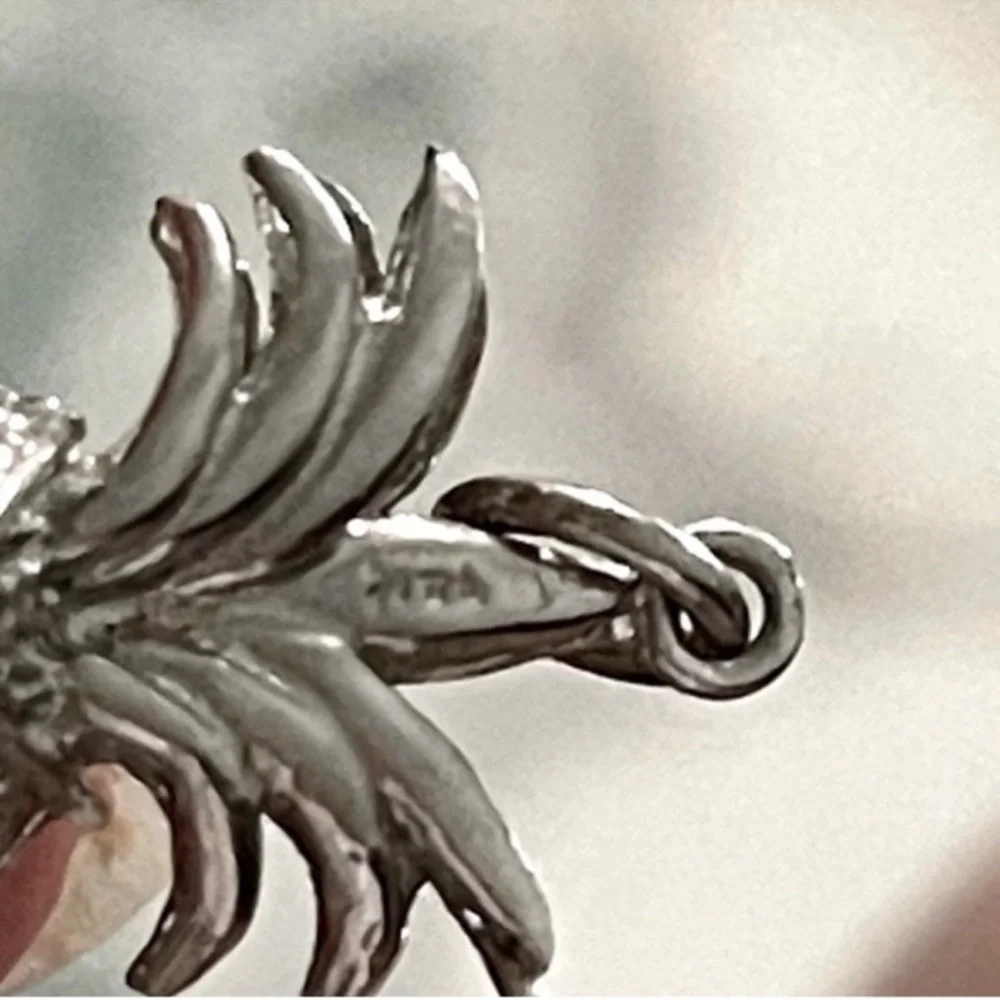 Vintage Pineapple Charm Faux Pearl Pendant Faux Pearl Silver